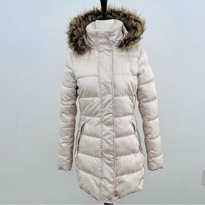 H&M Girls Winter Coat Size 16Y Cream Faux Fur Hood Puffer Jacket